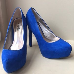 Suede royal blue high heels